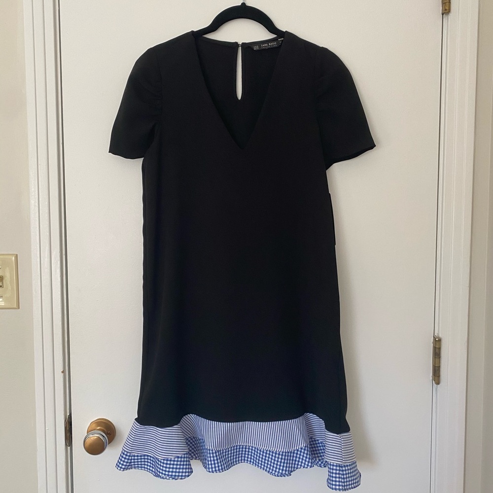 NWT Zara Black Dress with Gingham Ruffles